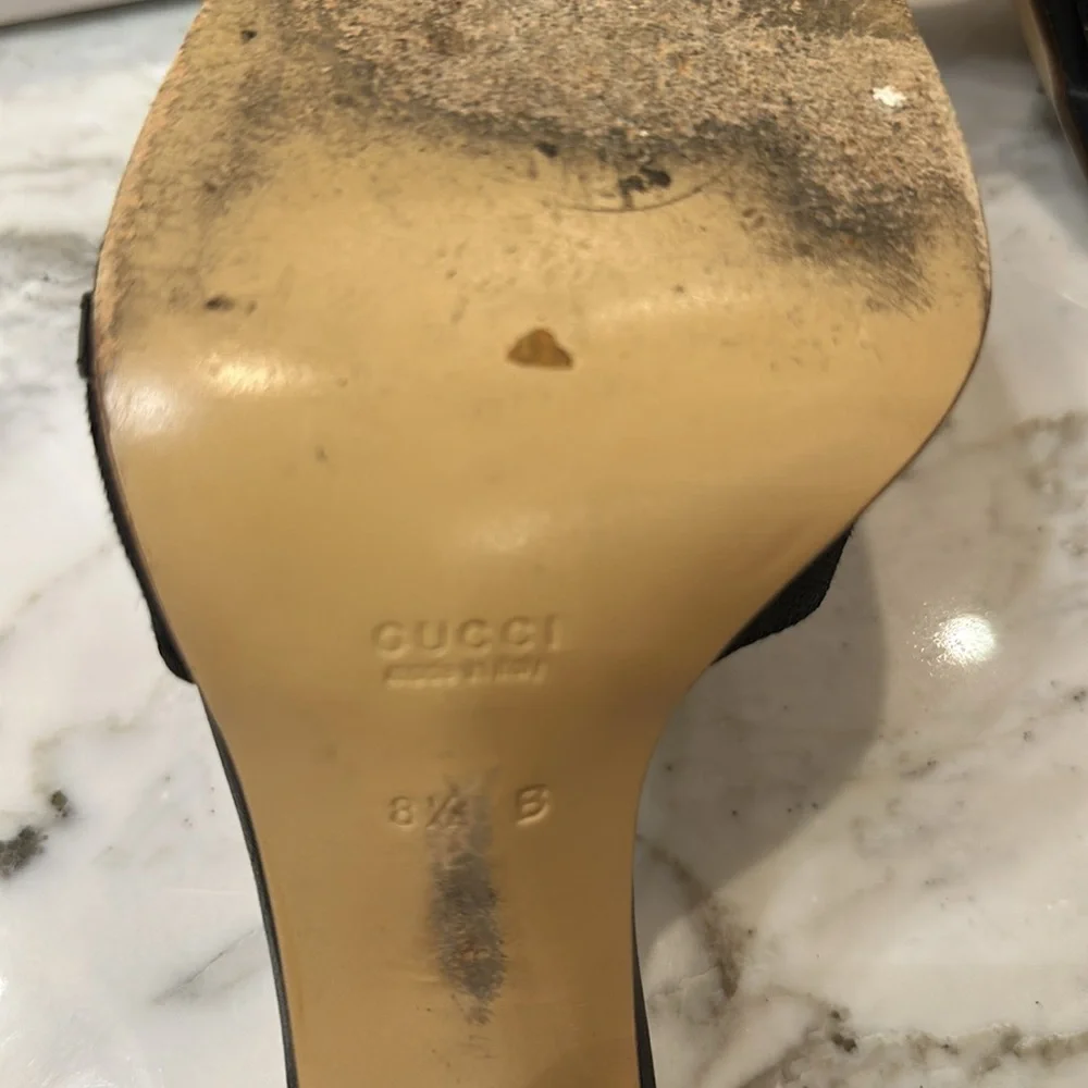 Gucci blk monogram high heel mule size 81/2 - Picture 7 of 8